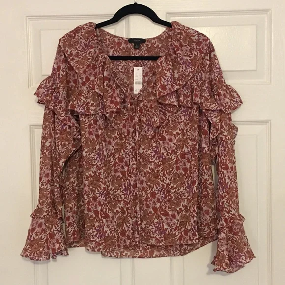 J. Crew Ruffle Crinkle Chiffon Top - Large - Picture 4 of 8